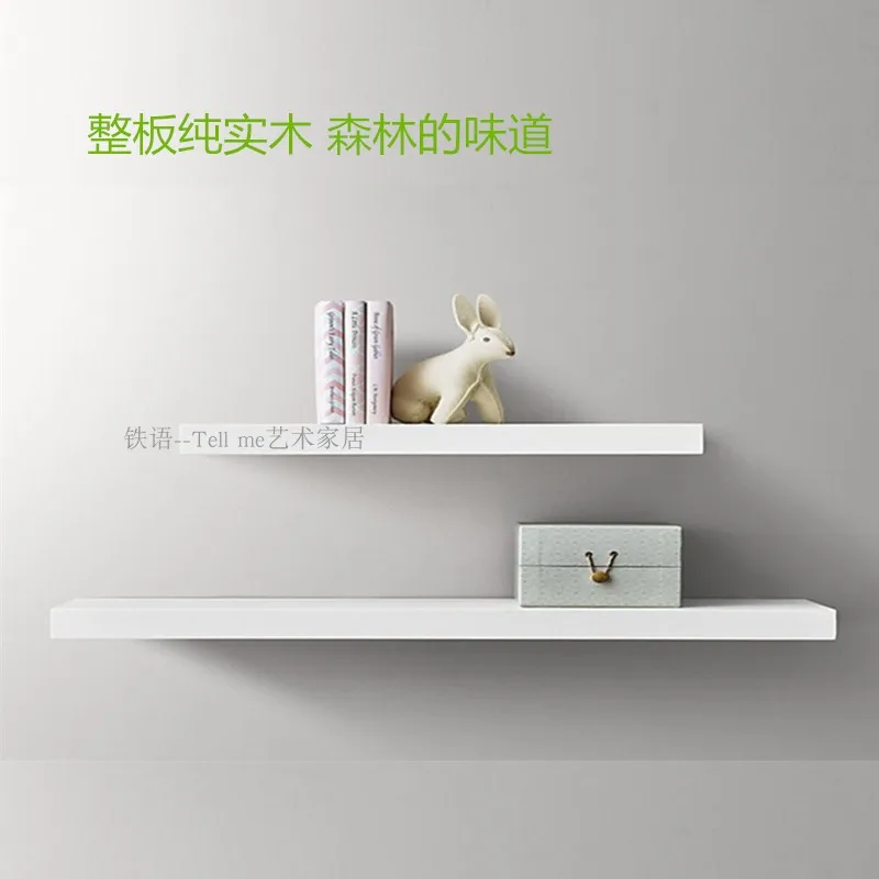 Light luxury white solid wood baffle small fresh wall rack TV wall wall  mounted storage