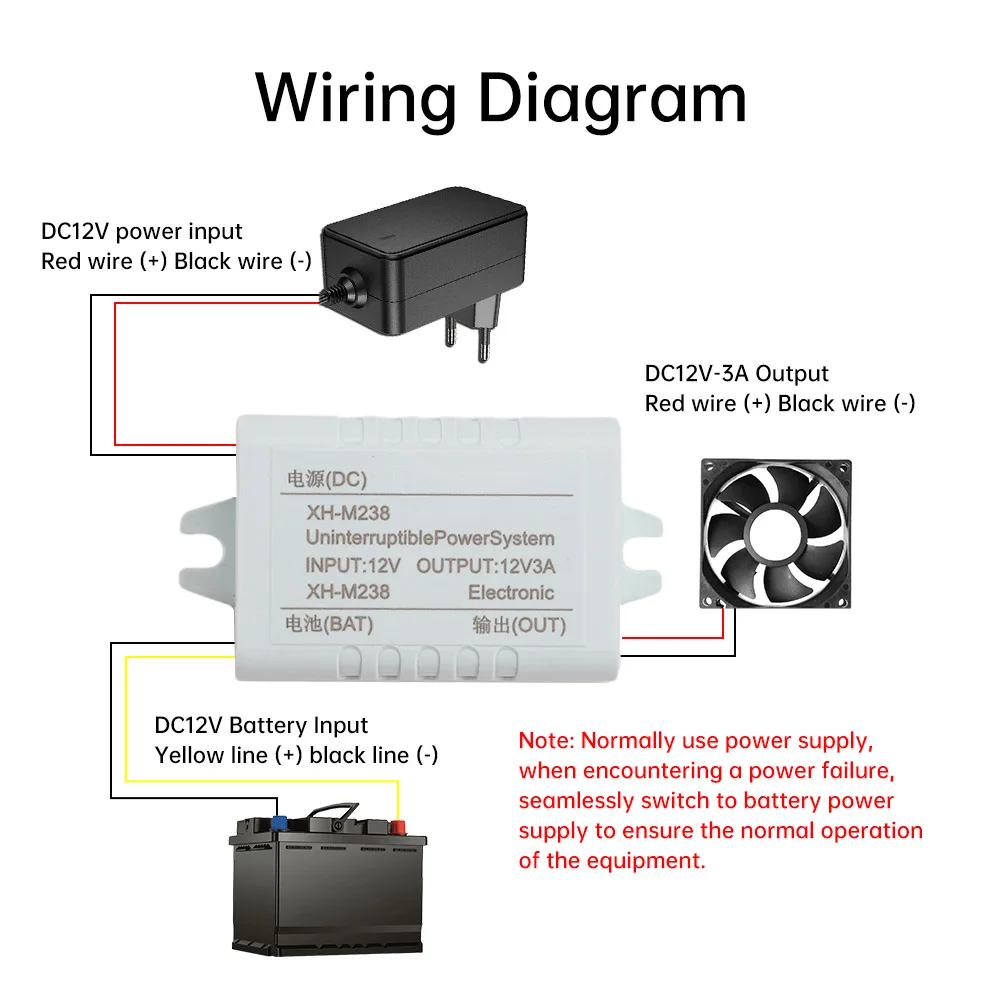 DC12V XH-M238 UPS وحدة إمداد الطاقة في حالات الطوارئ غير المنقطعة UPS تحكم الطاقة في حالات الطوارئ لوحة توزيع أوتوماتيكية