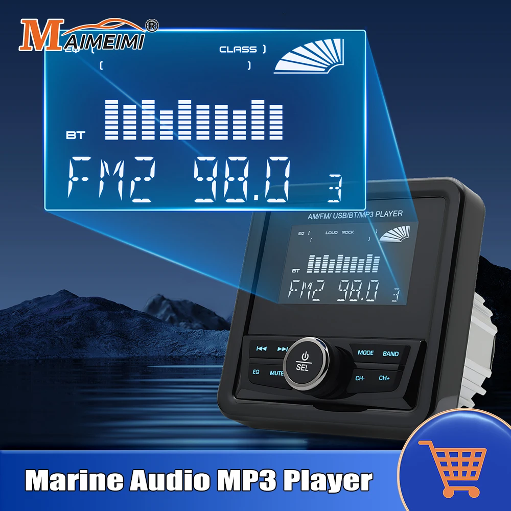 

Boat MP3 Player Audio Radio Square Marine Stereo Audio Waterproof FM AM Media Playe For RV UTV ATV SPA RZR Marine Boat