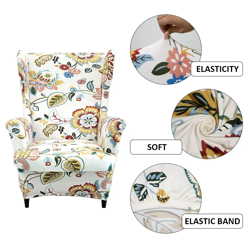 Wingba Chair Slipcover 2 Piece Wing Chair Cover Spandex Slipcovers Armchair Covers with Elastic Bottom for Living Room