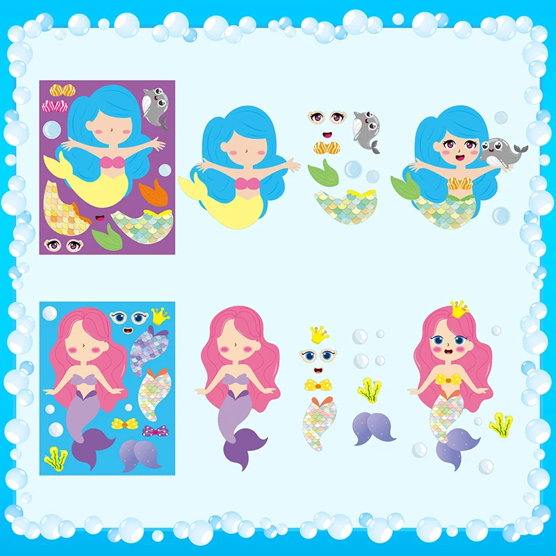 40Pcs/set Summer Face Stickers for Kids Make a Mermaid Face Sticker Make Your Own Cute Fish Tails Sweet Princess Party Favors