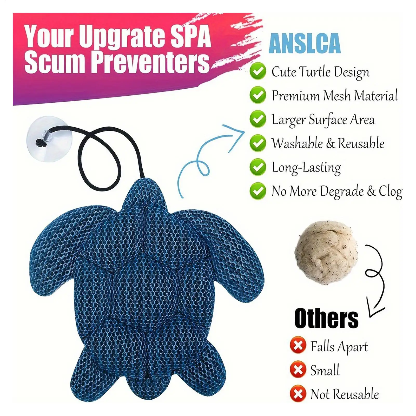 Reusable Hot Tub Scum Absorber turtle 3D Honeycomb Mesh Oil Absorbing Sponges for Scum Floating Washable Filter Bathtub Accessor view 6