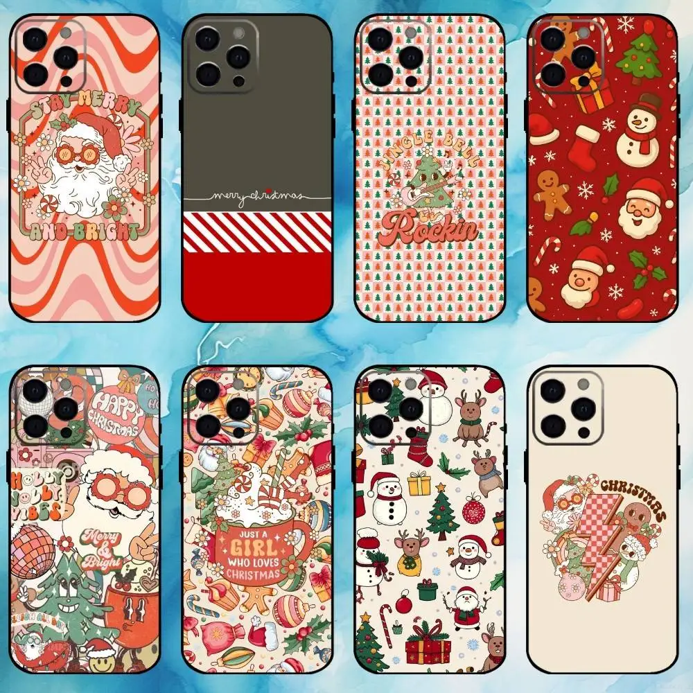 

Christmas Santa Claus Phone Case For iPhone17,16,15,14,13,12,11 Plus,Pro Max Soft Black Cover
