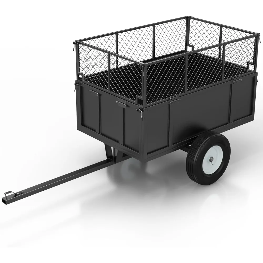 

heavy duty utility trailer for atv/utv, 750lbs capacity garden dump cart with 17 cu. ft. bed, removable sides, pneumatic tires,
