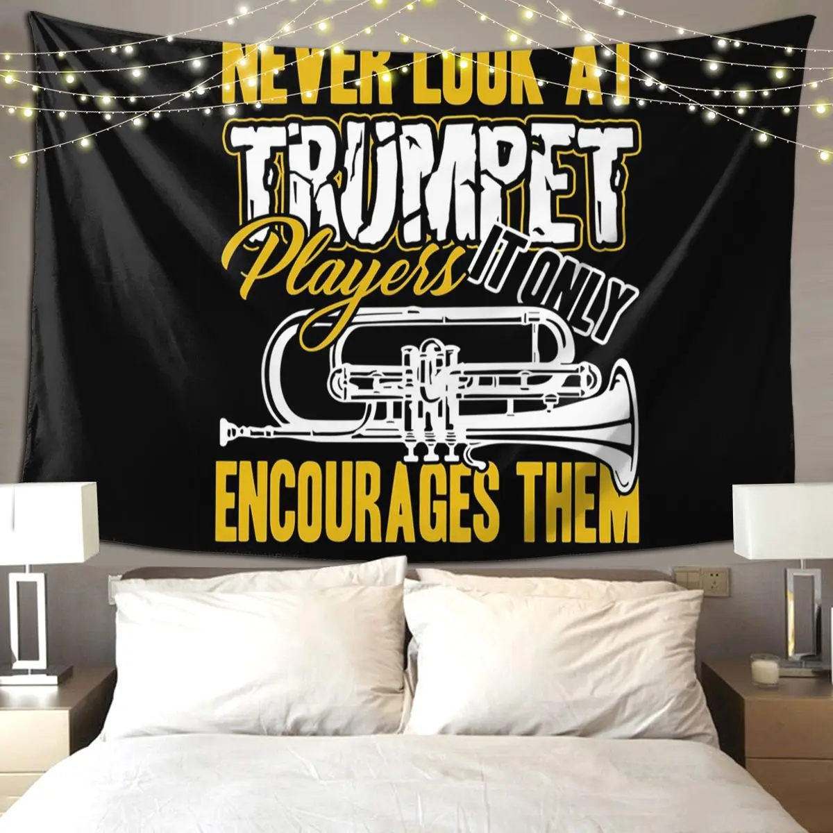 Trumpet - Never Look At Trumpet Players Tapestry Funny Wall Hanging Aesthetic Home Decor Tapestries for Living Room Bedroom