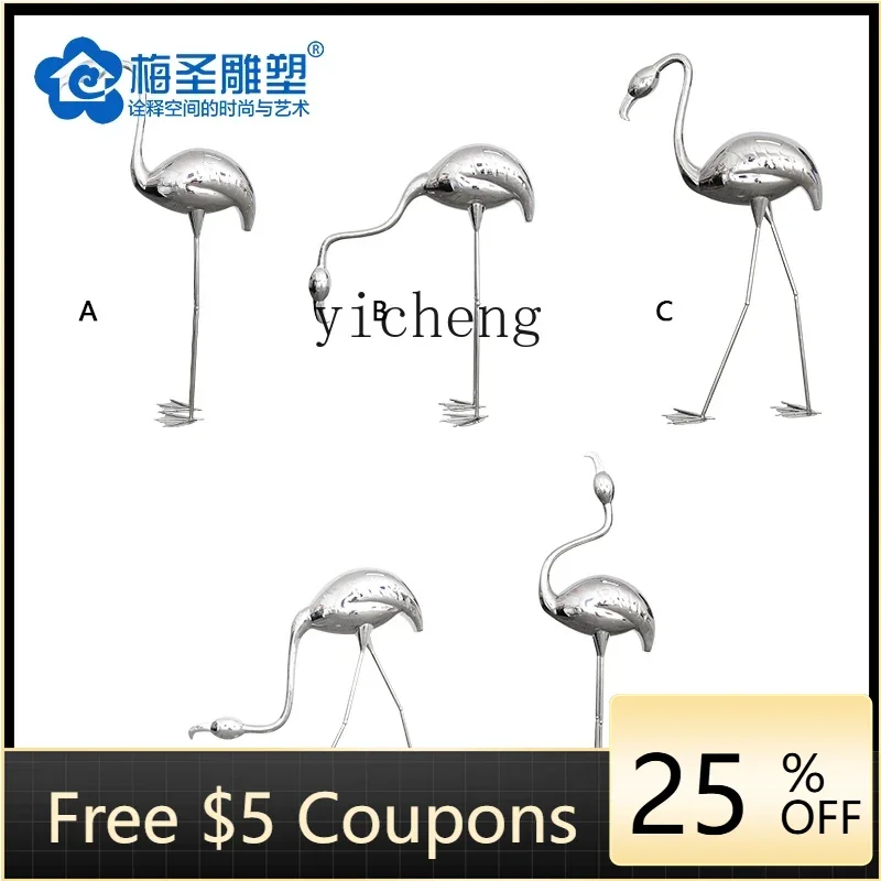 v3 simulation sculpture stainless steel flamingo pool lawn outdoor large floor ornament crane