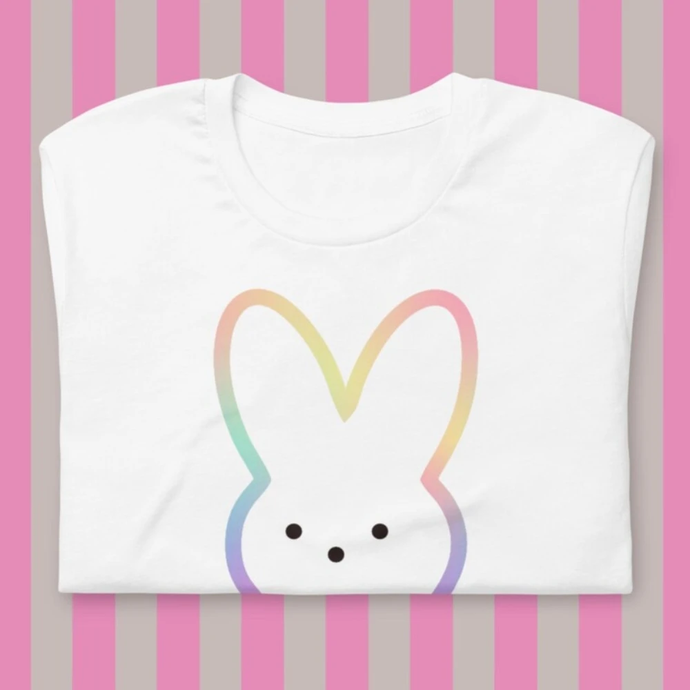 Easter Marshmallow Bunny T-Shirt Happy Easter Graphic Shirt Harajuku Coquette Aesthetic Trendy Kawaii Y2k Short Sleeves Gifts