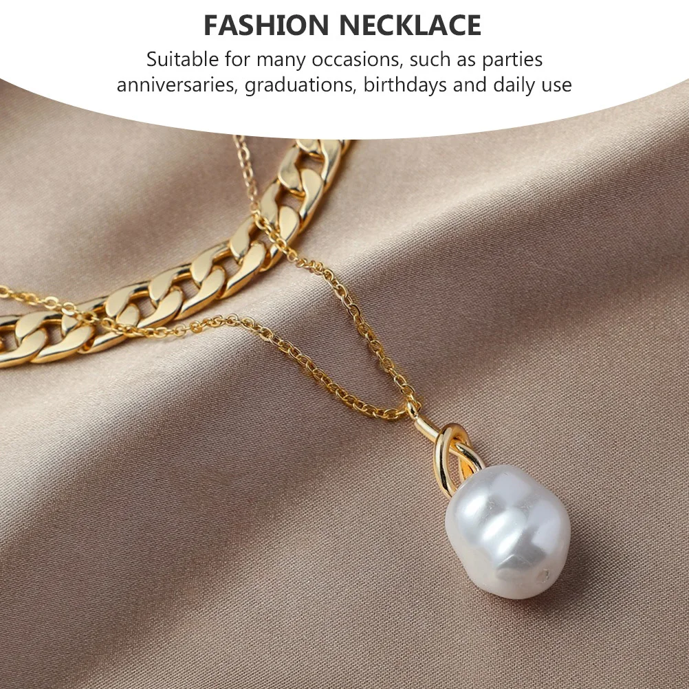 

1Pcs Pearl Pendant Necklace Retro Baroque Double-Layer Clavicle Chain Fashion Necklace for Women Gift Exquisite Neck Decor