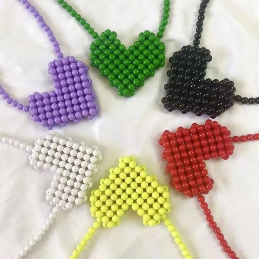 Trendy Mini Lipstick Handbags Multicolor Pearl Love Shape Women's Crossbody Bag Handmade Beads Shoulder Bag Spring and Summer
