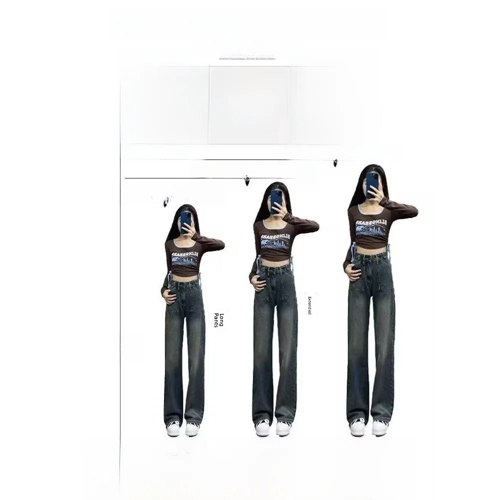 

Retro High Waist Wide Leg Jeans Women's Loose Fit Straight Slimming Versatile Floor-Length Pants Spring New Arrival