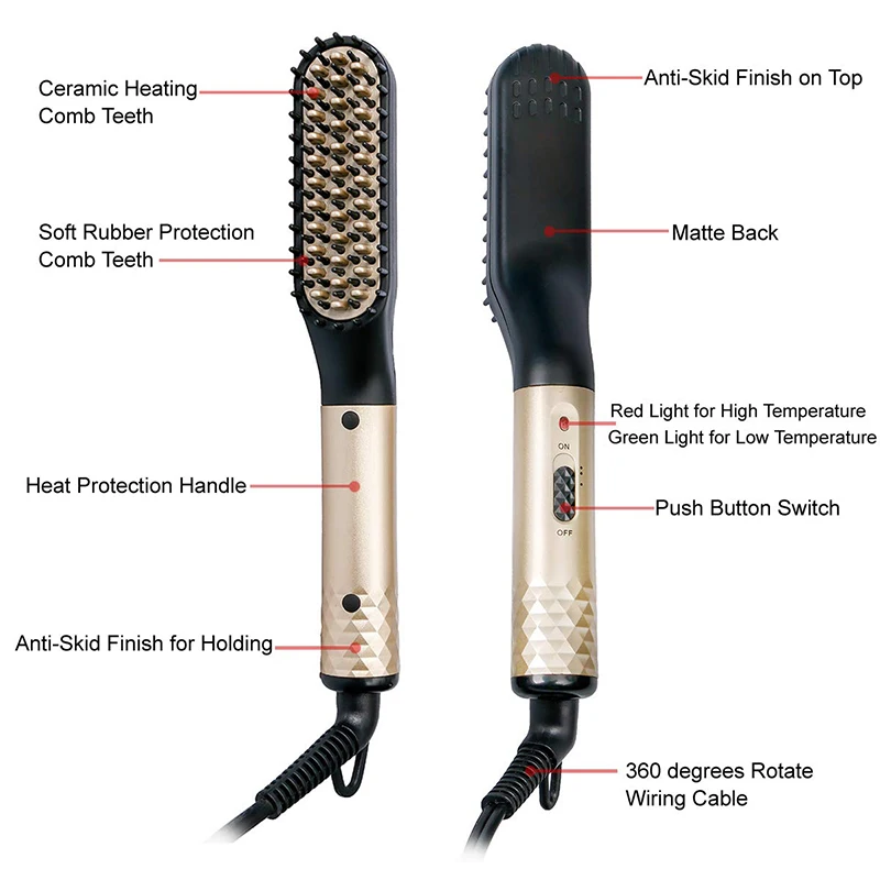 Hot Comb Straightener Electric Negative Ion Heating Comb For Men Beard Hair Straightening Brush Quick Hair Styler