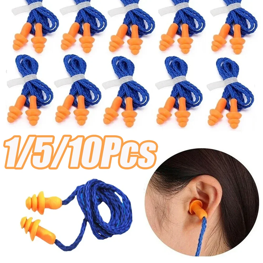 10pcs Soft Silicone Corded Ear Plugs Reusable Relieved Sleeping Noise Cancelling Waterproof Protector Ears Plugs