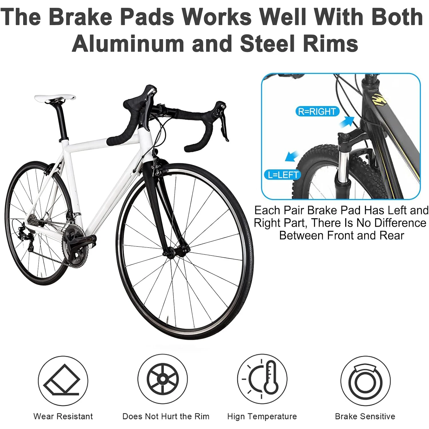 1/2 Paar Premium-Fahrradbremsbeläge, professionelle Bremssattelbremsbeläge für Rennräder, Fahrradbremsblöcke von 50 mm, mit Schraubenschlüssel geliefert – Detail 4