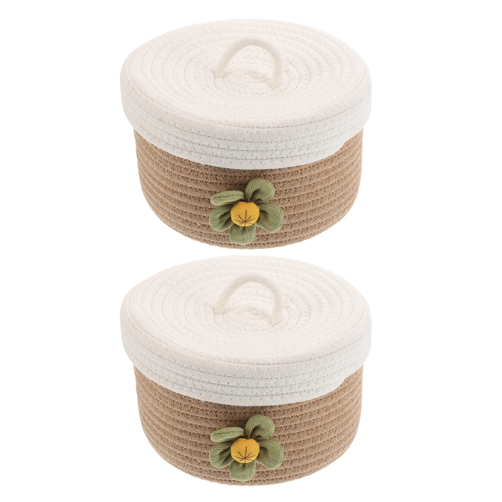 

2Pcs Cotton Rope Round Storage Basket Woven Lid Organizer 21x13cm Decorative Container for Clothes Accessories