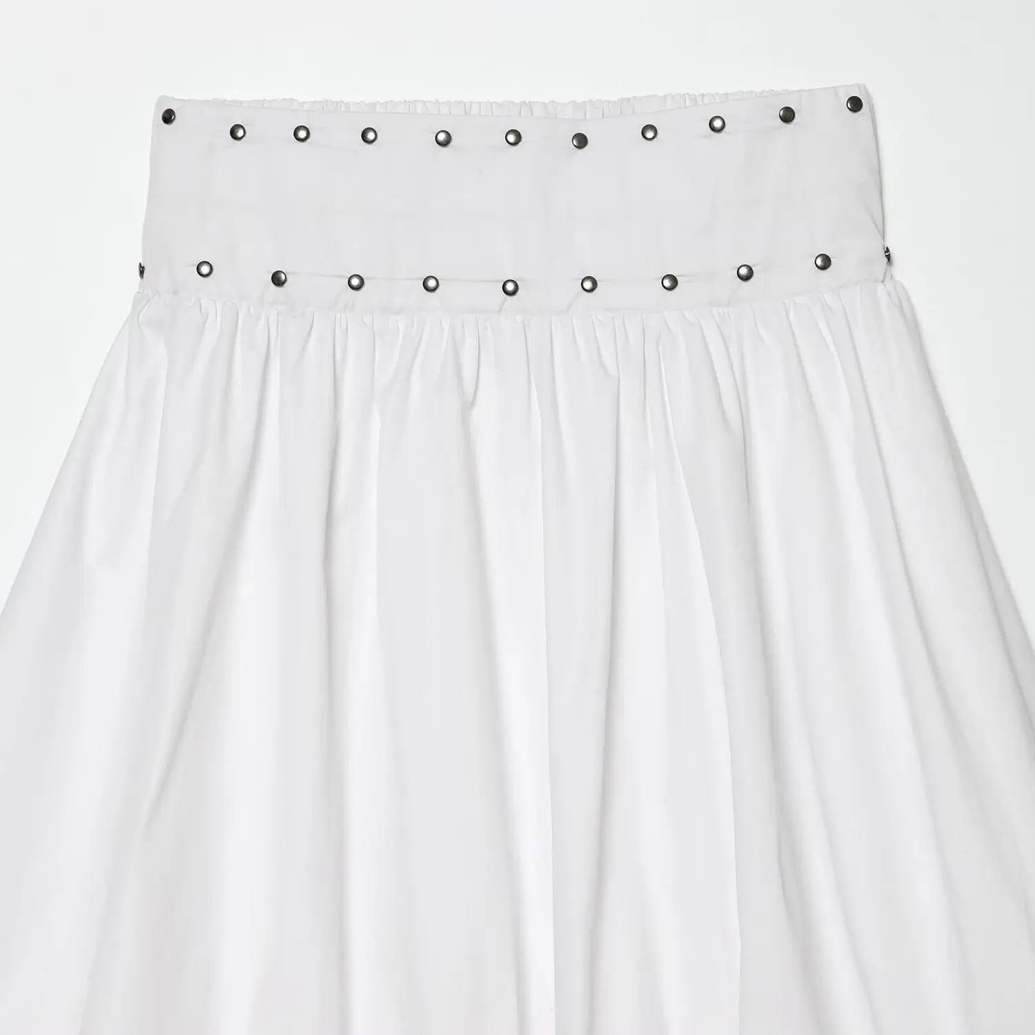 Spring New ZR Women's Midi Skirt Rivet Decorated Balloon Style French Style Casual Polyester Fiber mid Waist Skirt