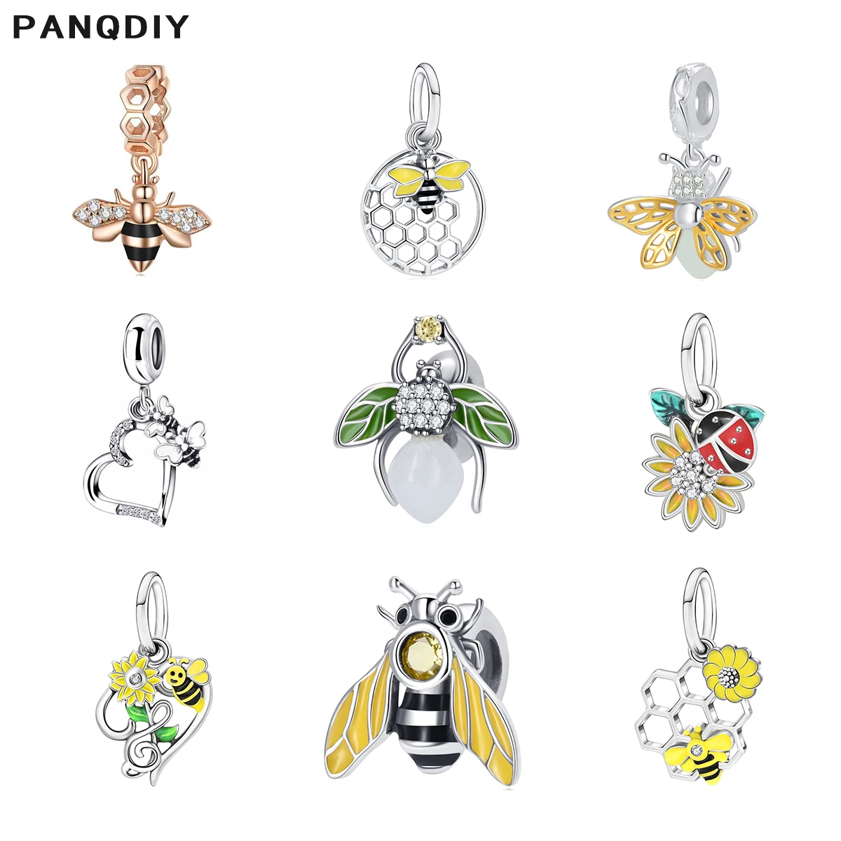 

PANQDIY 925 Sterling Silver Luminous Stone Insect Charms Pendant Colored Enamel Lovely Honey for DIY Bracelets and Necklaces