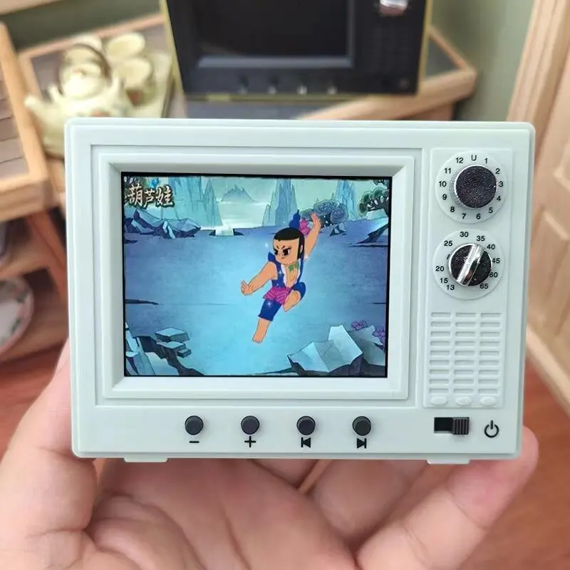Mini Kitchen Miniature TV Can Really Watch and Play Children's Food and Play House Toys Retro Gifts