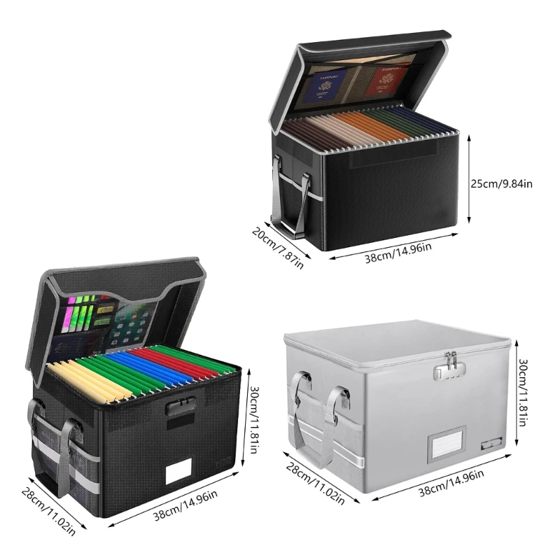 Foldable Fireproof File Organiser Box with Lock, Fireproof Document File Folder Organiser Filing Box with Handle