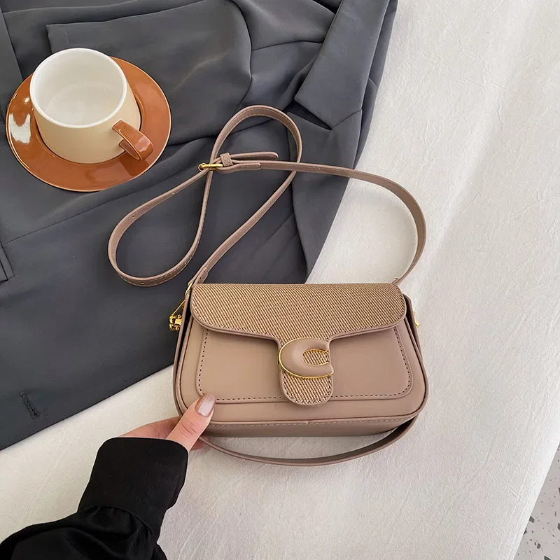 

2025 Summer Fashion Versatile Saddle Bag Shoulder Bag New Contrasting Color Simple Messenger Bag Luxury Designer Handbag
