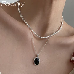 Foxanry Black Zircons Pendant Clavicle Chain Necklace for Women Couples New Trendy Elegant Birthday Party Jewelry collier femme
