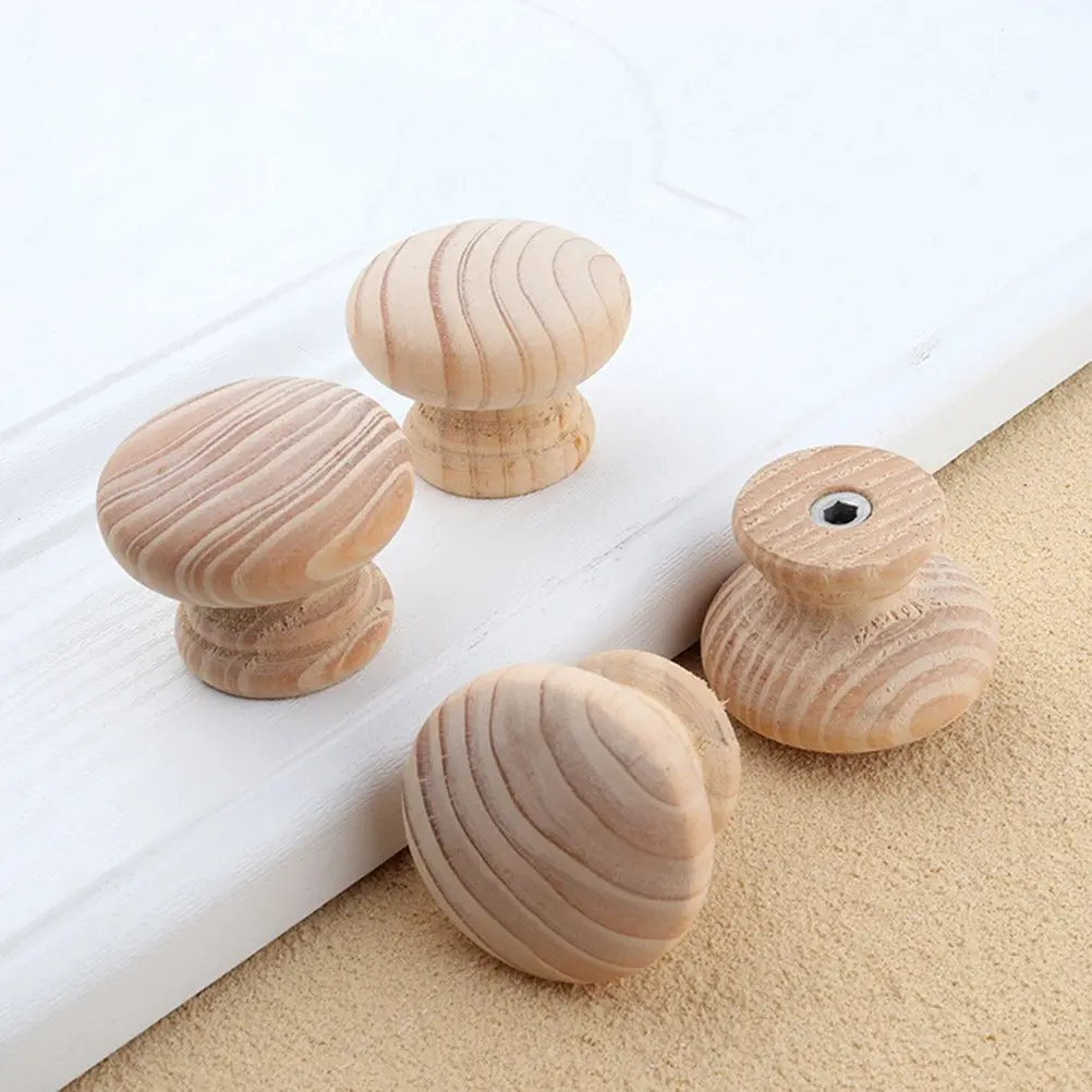 6Pcs Solid Wood Drawer Knobs Simple Elegant Round Cabinet Handles for Cupboard Wardrobe Doors Natural Wood Texture Easy