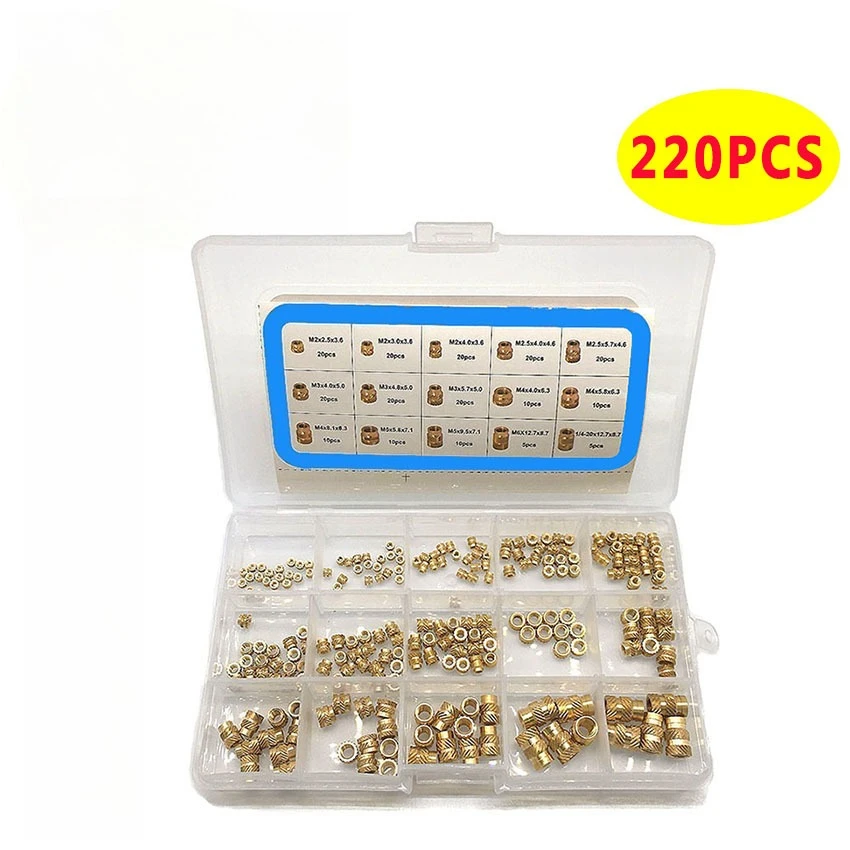 220PCS 240PCS 400PCSSBrass Heat-Set Insert, Herringbone (Double-Diagonal) Knurl, M2-M6, C3604, RoHS, for Injection & Ultrasonic