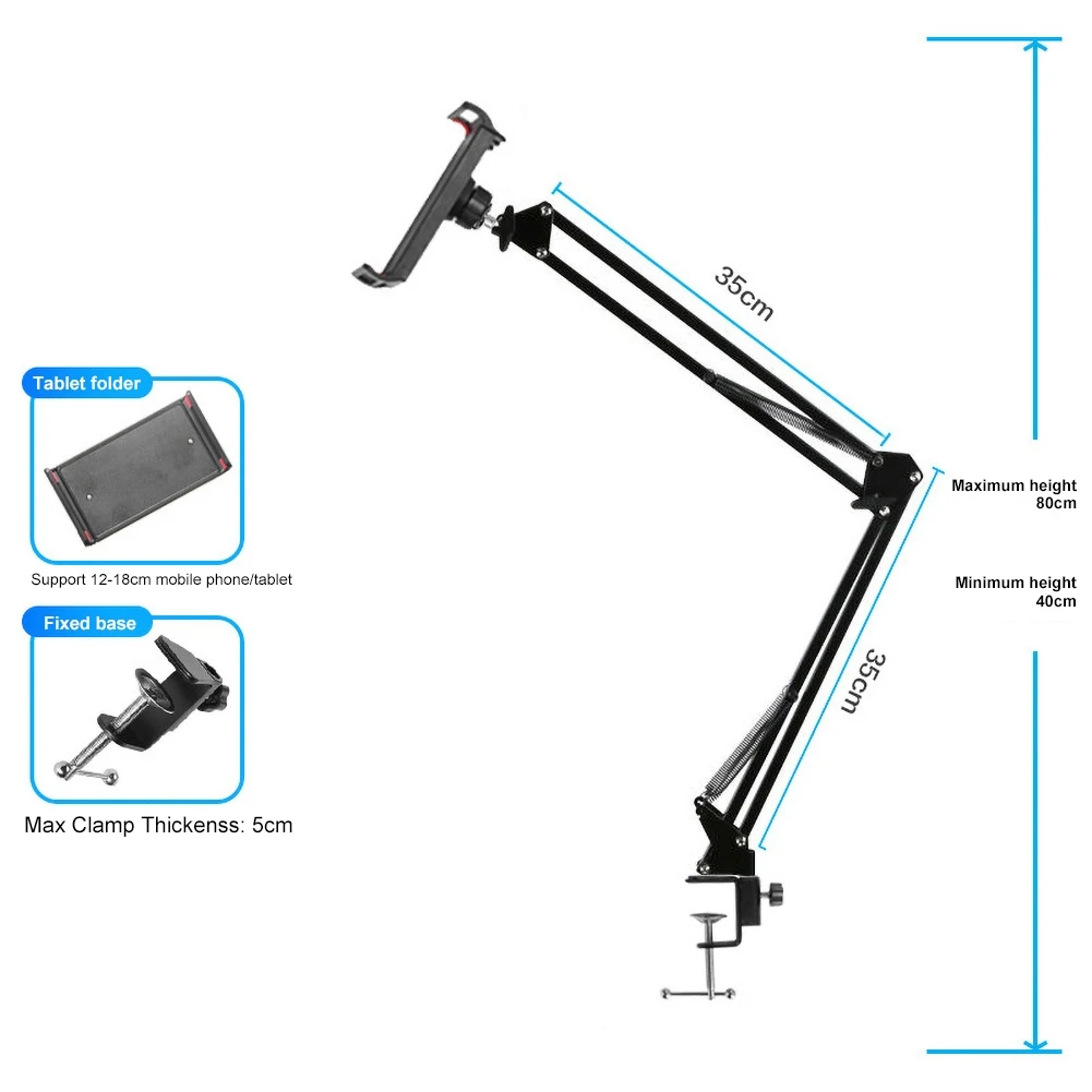 2020 novo ângulo de 360 graus ajustável braço longo telefone tablet suporte montagem suporte venda quente dropship