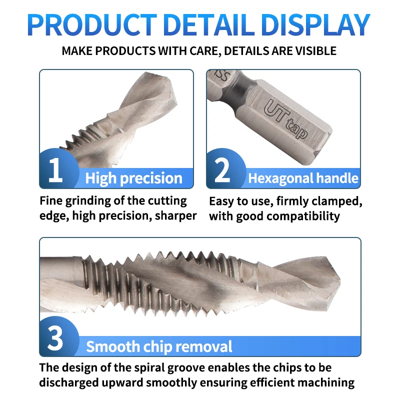 UT TAP 1 قطعة HSSE-M35 عرافة عرقوب M3-M10 مركب الحنفية سداسية الحفر والحنفية آلة الصنبور المتكاملة مع ثقب الشطب أداة