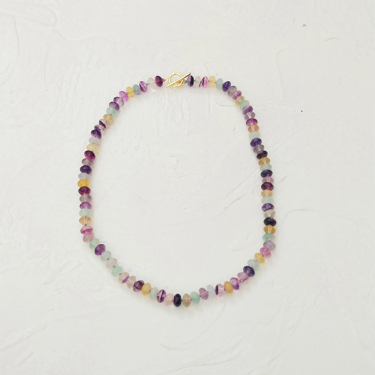 Lii Ji Real Stone Fluorite Necklace 48cm Donuts Shape 8mm Green Purple Necklace Women Jewelry