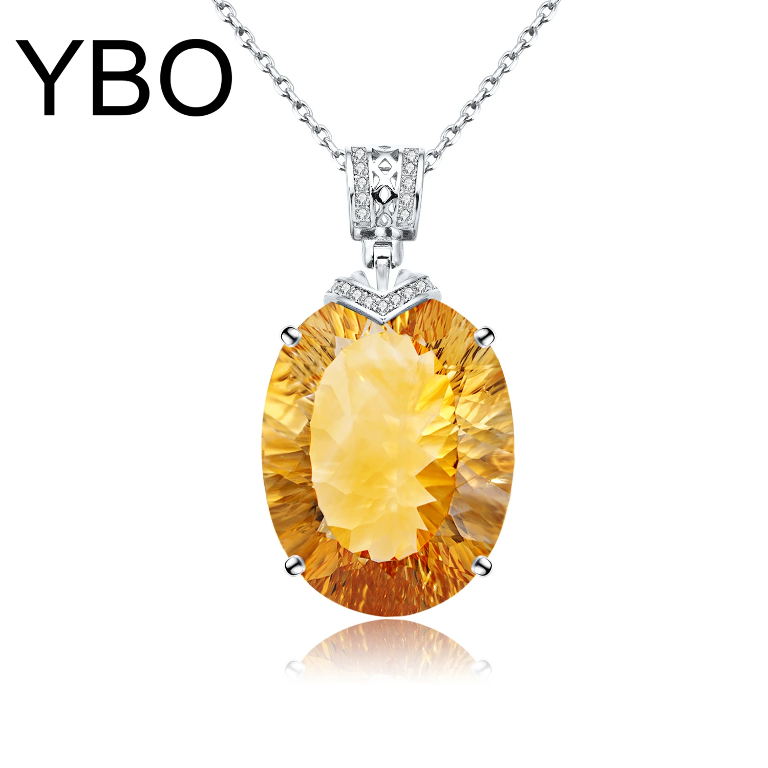 

YBO Natural 18.2Ct Citrine Oval Gemstone 925 Sterling Silver Necklaces For Women Luxury Jewelry Party Birthday Dating Jewel Gift