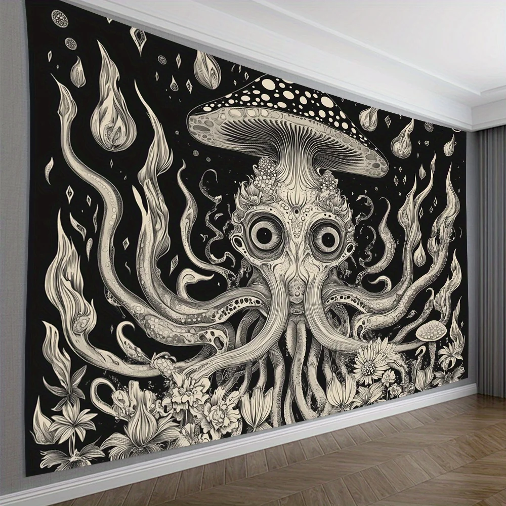VIKAMA Fantasy Dark Octopus Tapisserie Pilz Flamme Wassertropfen Kunst Wandbild Wohnzimmer Sofa Hintergrund Wand Raum Dekor