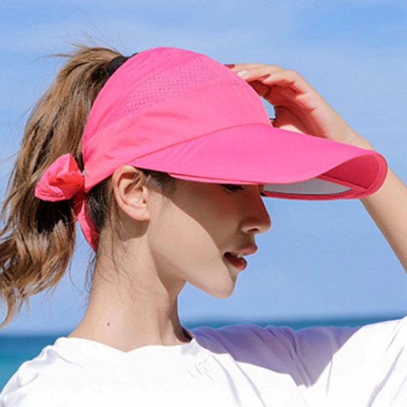 Women Retractable Visor Caps Summer Beach Sun Hat Female UV Protection Tennis Cap Empty Top Leisure Chapeau Outdoor Golf Hats