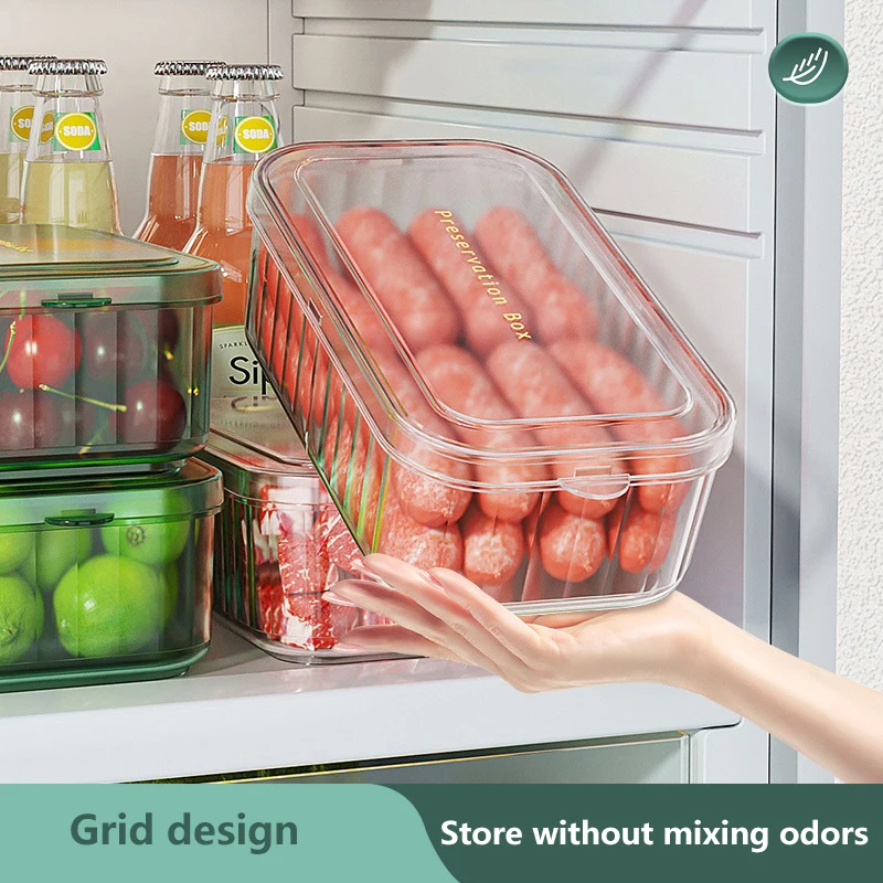 2 Grids Refrigerator Frozen Fruit Meat Vegetables Leak Proof Independent Packed With Lids Leak Proof Fresh Seal Seasoning Case