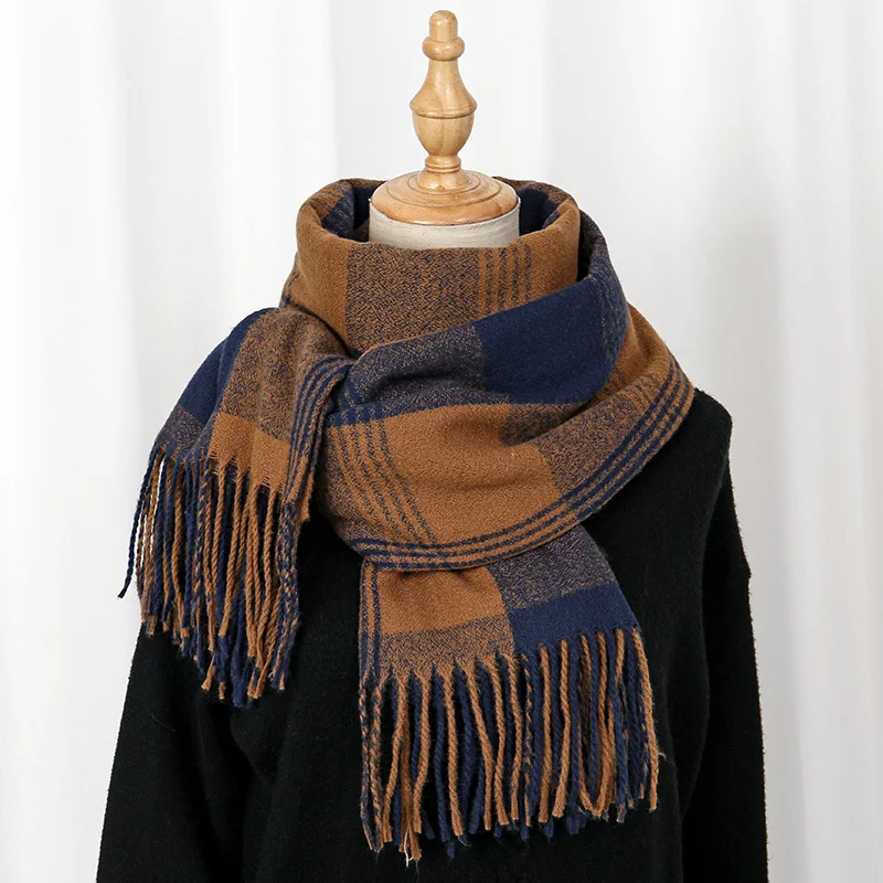 2024 Fancy Plaid Cashmere Scarf Shawls Woman Tassel Pashmina Thick Scarf Stoles Winter Scarf Neckscarf Female Echarpe