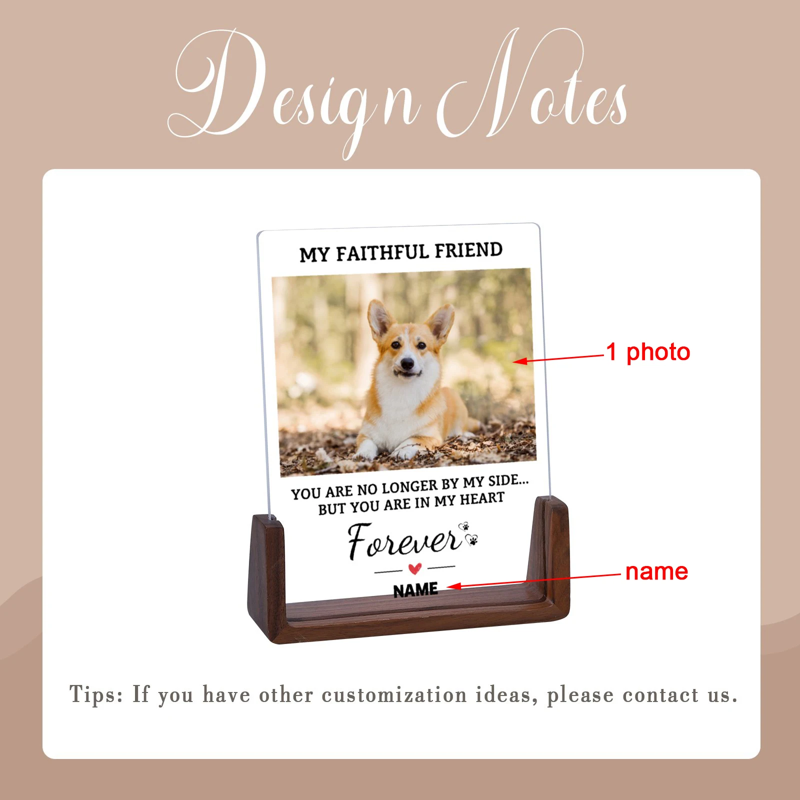 Customize Dog Memorial Picture Frame with Wood Base Loss of Pet Gift for Dog Owner Cat Mom Desktop Display Photo Frames Decor