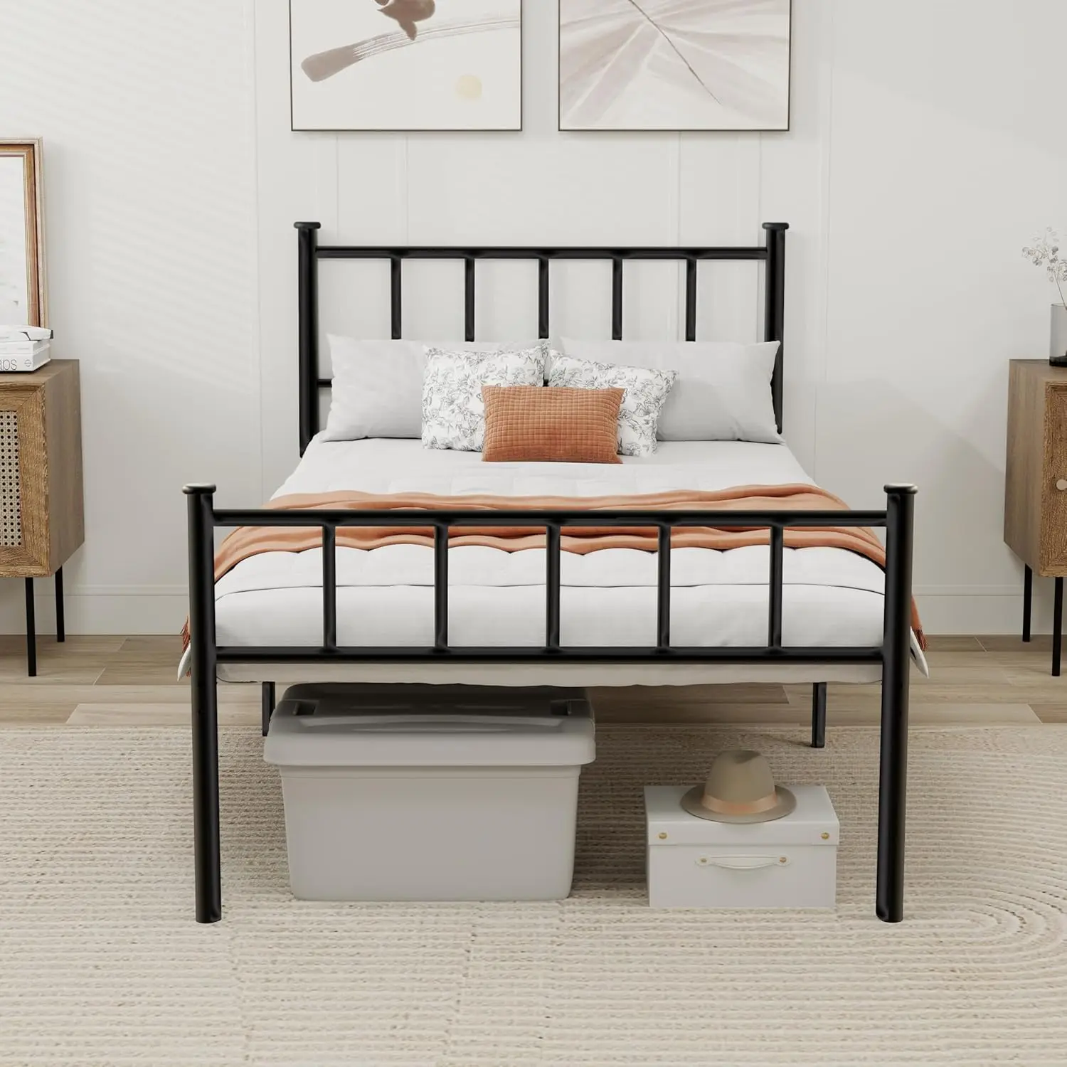 

Metal Platform Twin Bed Frame with Headboard Sturdy Steel Slats Support No Box Spring Needed Easy Assembly Black