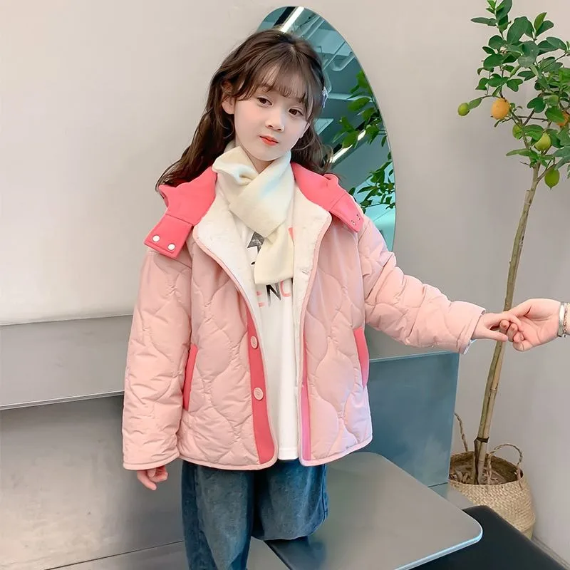 

Girl's Winter Jacket 2025 New Style Short FleeceLined Thickened Autumn Winter Stylish Lightweight Cotton Coat for Toddler Kids