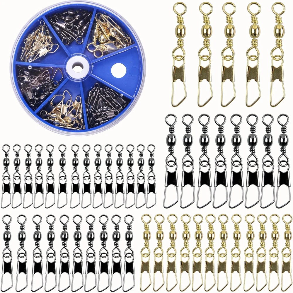 50Pcs Copper Fishing Barrel Swivel with Safety Snaps Fishing Connector Fast Quick change Swivels lure Fishing Accessories Tackle