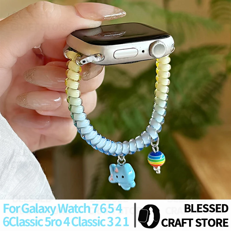 Pastel Gradient Acrylic Beads 20 22mm Watch Strap for Samsung Galaxy Watch 7654 Ultra Cute Cartoon Bracelet Wristband for Garmin