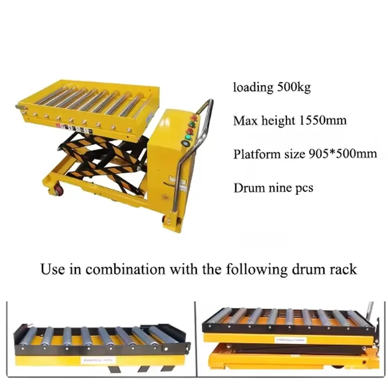Semi Electric Drum Lifter Hydraulic Roller Lift Platform Trolley for Oil Barrel Handling Customizable Height Adjustable