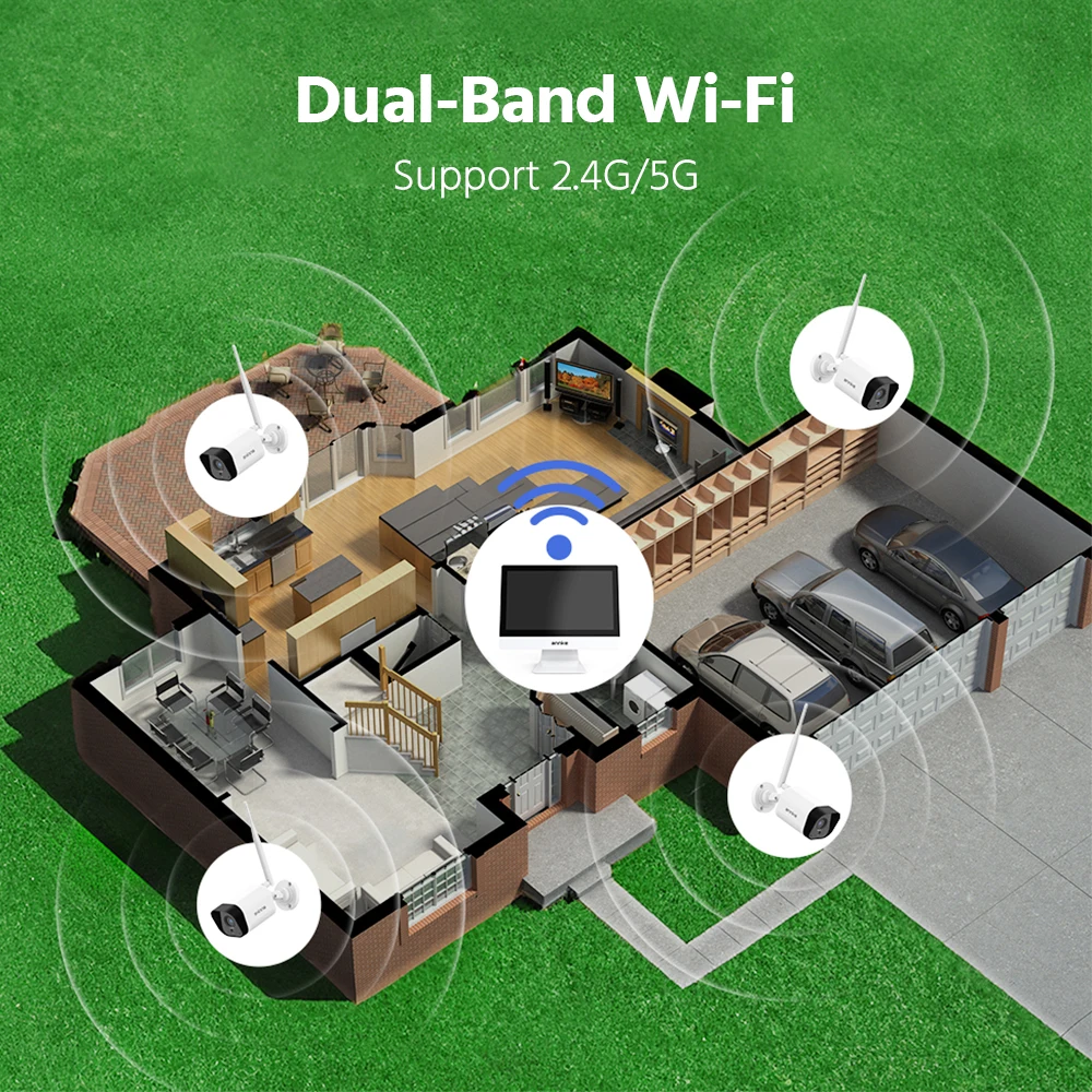 ANNKE 5MP  Wireless Security Cameras Kit Outdoor Waterproof 10CH NVR 12 inch Monitor with IP Camera Surveillance CCTV System Set