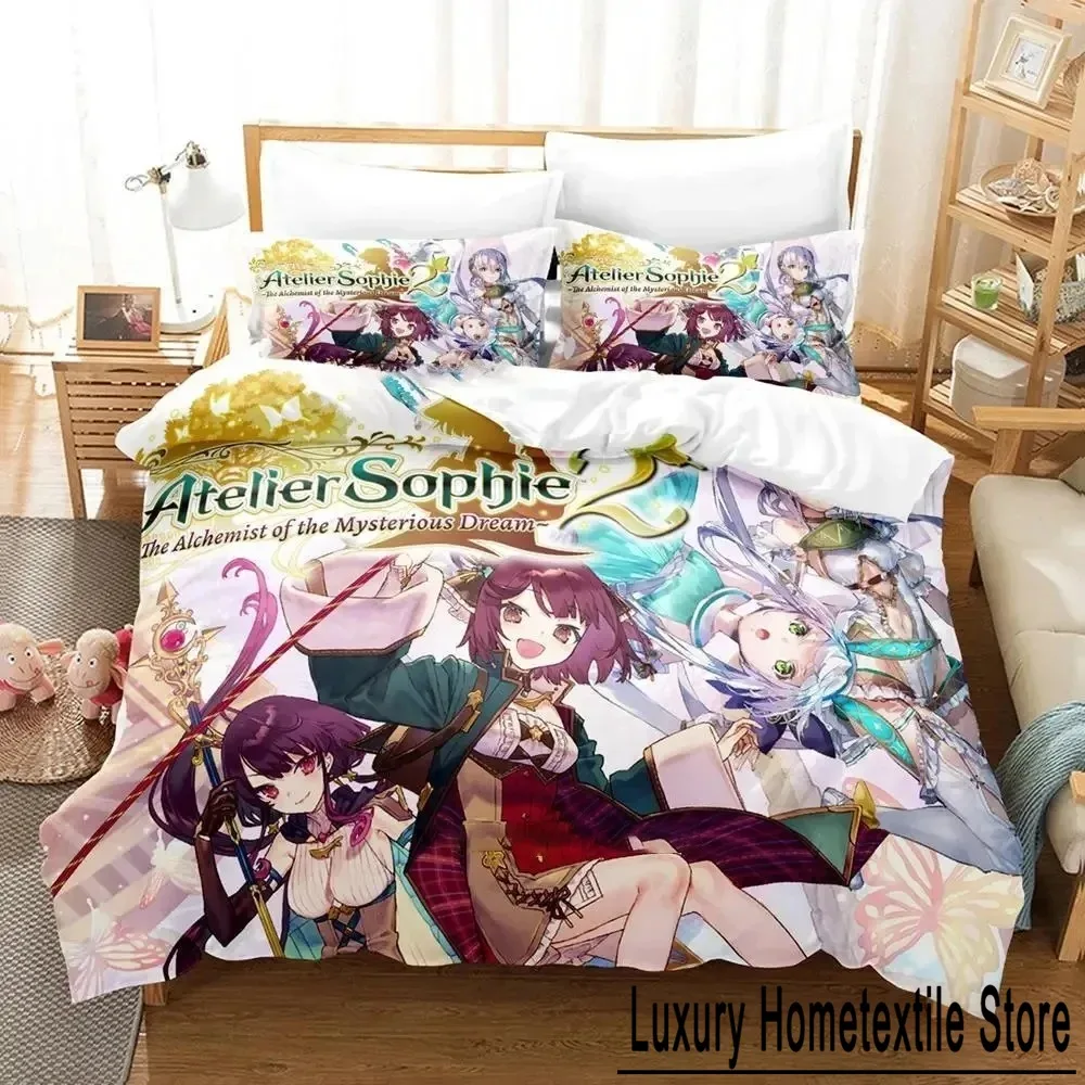 Atelier Sophie The Alchemist of the Mysterious Book Bedding Set Boys Girls Twin Queen Size Duvet Cover Pillowcase Bed Boys Adult