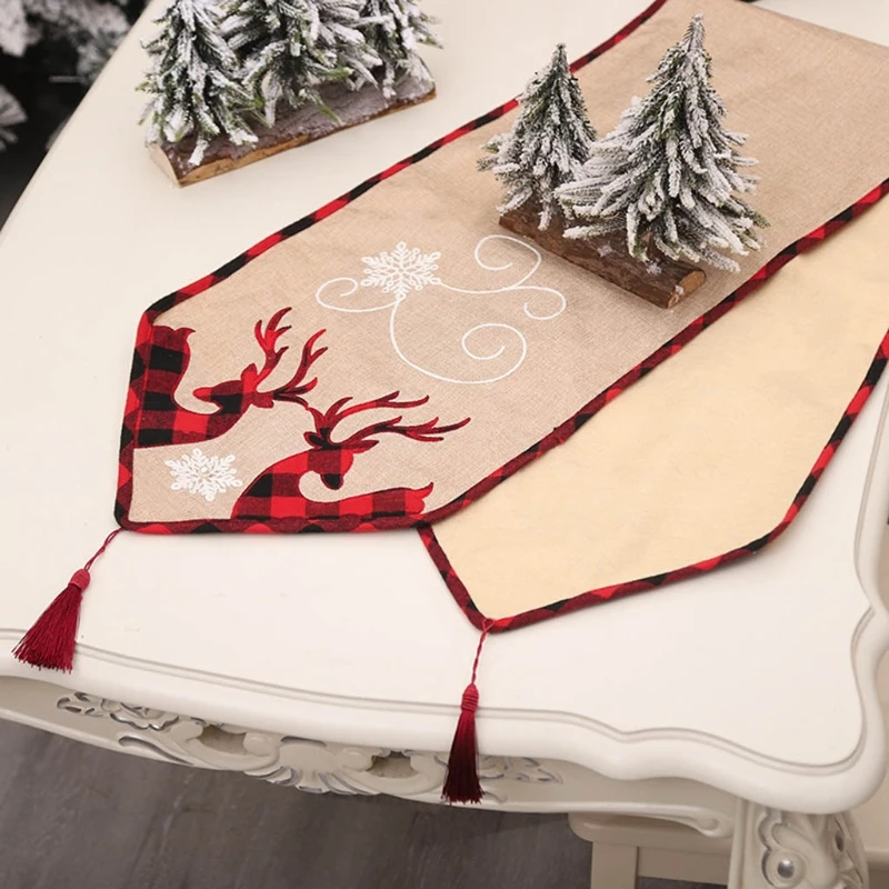 

Christmas Elk Deer Table Runners Holiday Non-Slip Burlap Table Runner Table Setting Decor for Farmhouse Wedding Party Dinner