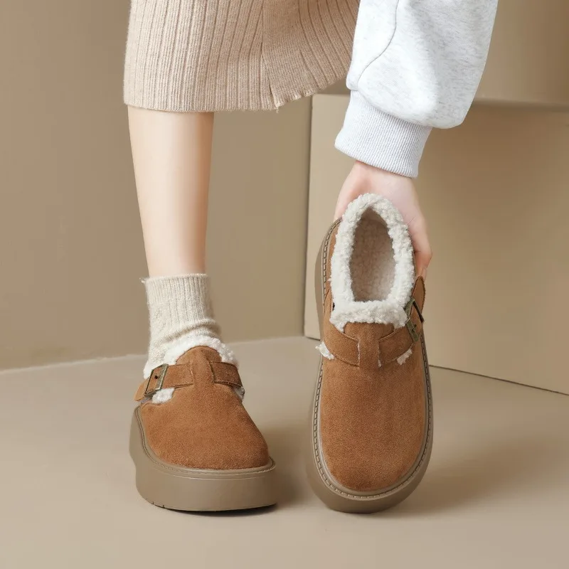 

Thick Bottom Snow Boots Women's Fleece Lined Warm Fur Winter Low Top Rubber Anti-slip round Toe Heightening Shoes