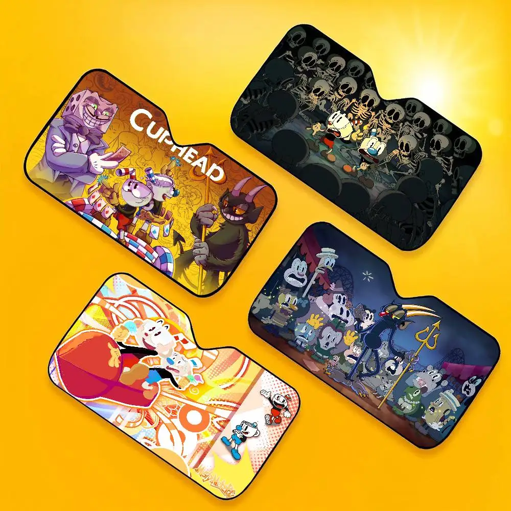 Adventure Animation T-The C-Cuphead S-Show Car Window Sun Shade Windshield Anti-UV Protection Front Rear Windshield Block