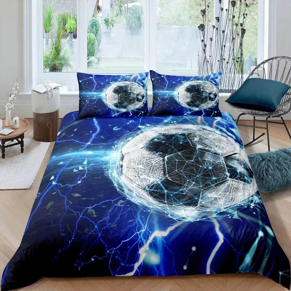 Galaxy Soccer Duvet Cover Twin Queen Space 3D Soccer Comforter Cover Abstract Cosmic Football Bedding Set Ball Sport Quilt Cover