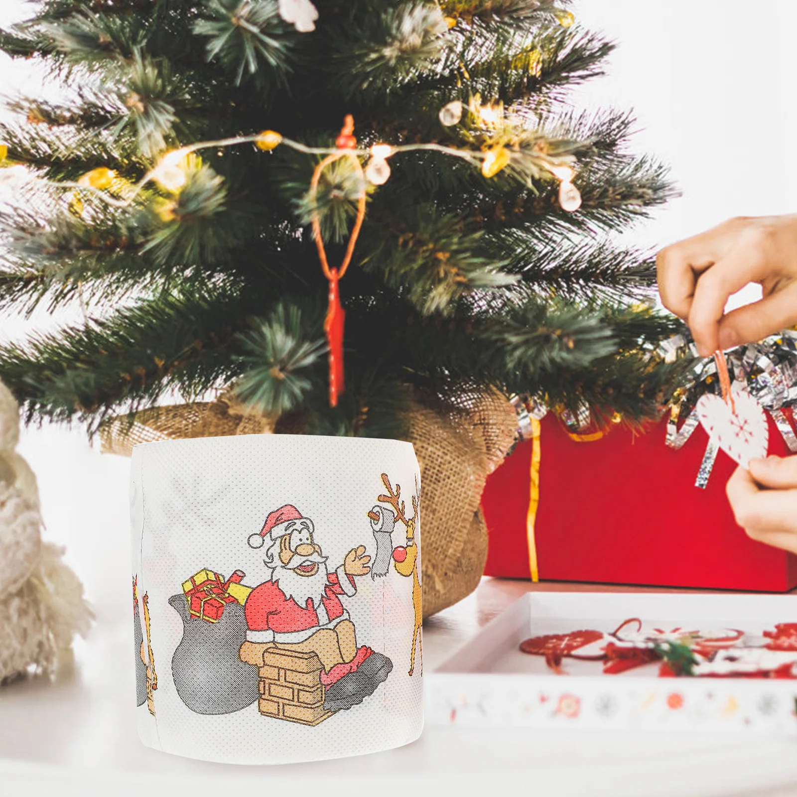 2 rollos divertidos regalos secretos de Navidad carta navideña toalla de tela papel higiénico de Reno