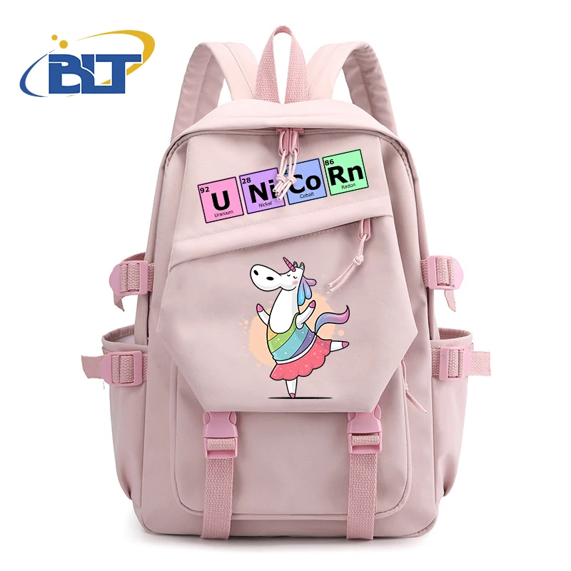 Unicorn print backpack pink student schoolbag kids casual bag girls back to school gift