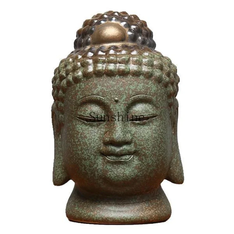 Chinese imitation bronze creative Buddha head Bogu frame Duobao Pavilion ceramic handicrafts