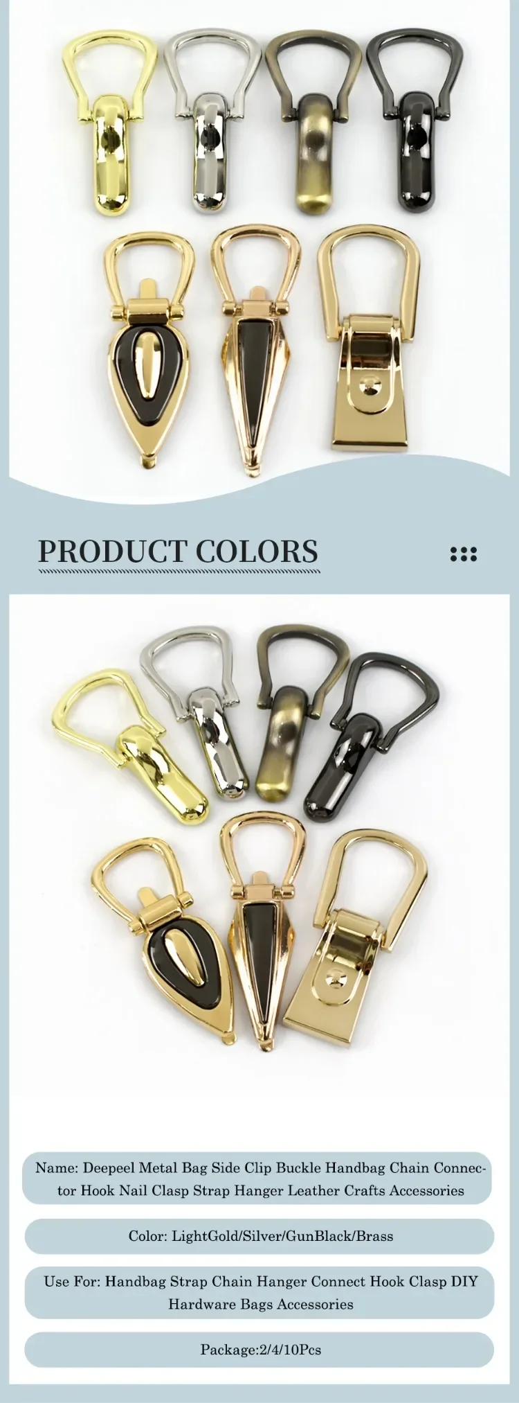 Deepeel 2/4/10Pcs 22-23mm D-Ring Bags Side Buckles Metal Clip Webbing Strap Belts Chain Handles Connector Hardware Accessories